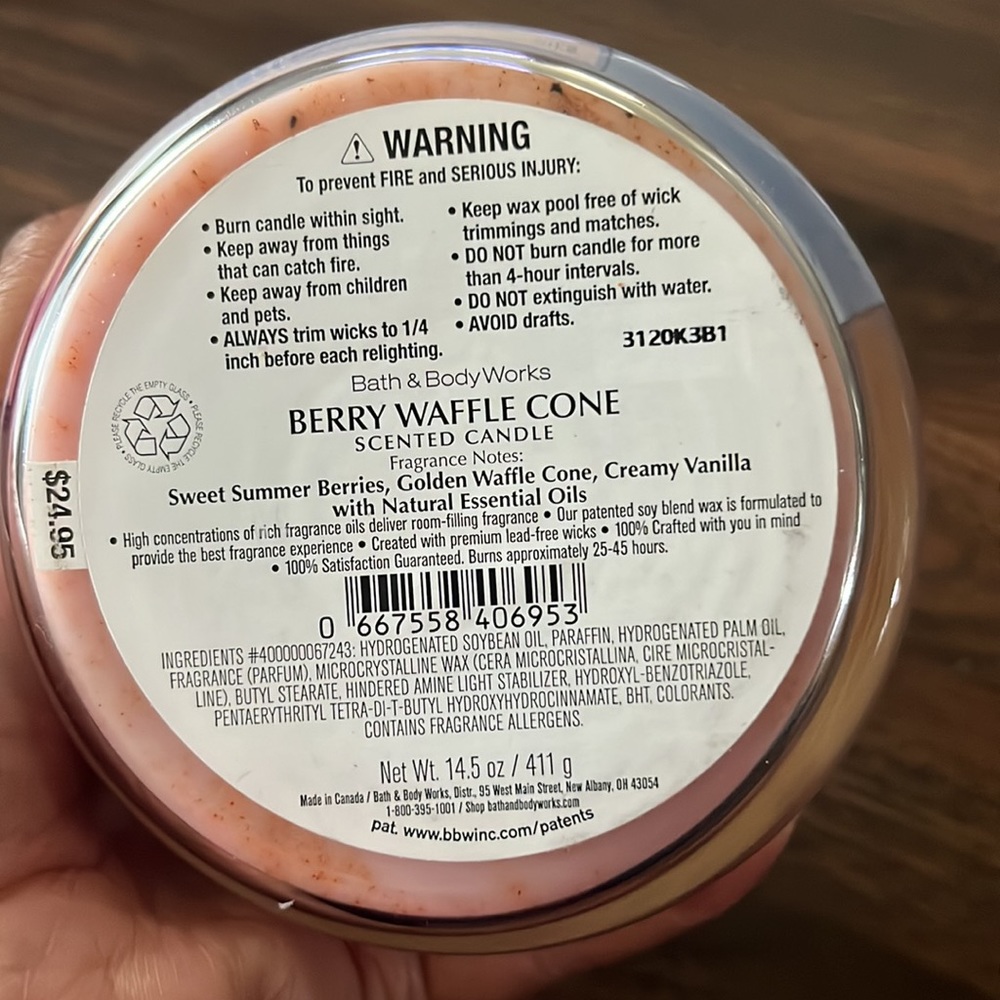Bath and Body Works Berry Waffle Cone 3 Wick Candle - Picture 2 of 4